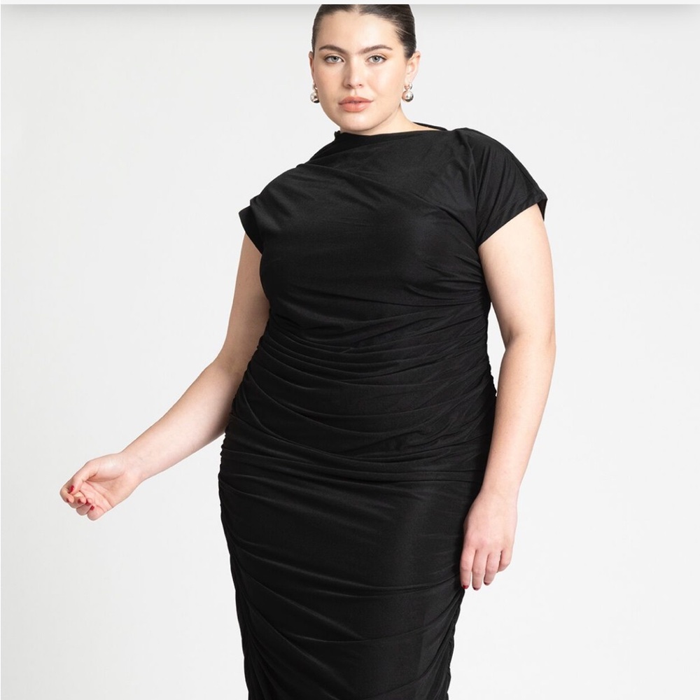 Eloquii Black Draped Asym Dress Size 20